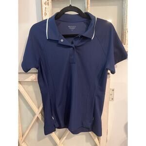Athleta size medium navy blue polo shirt with pockets that zip